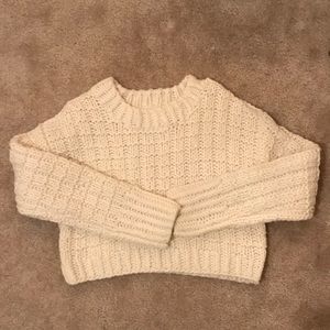 Woven Cream Cropped Sweater